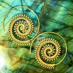 Tribal Boho Brass/Gold Swirl Earrings